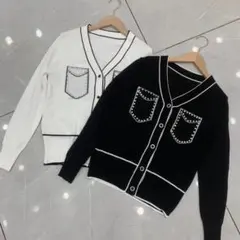 新品　ニットカーディガン　ニットセーター　ニット　ダイヤ　ホワイト 白