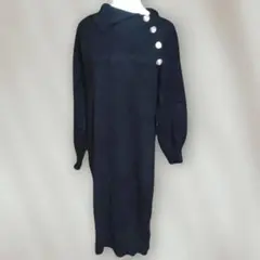 LOPASS ニットワンピース Fサイズ ブラック 肩ボタン ハイネック 320