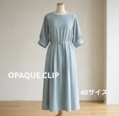 オペークドットクリップ ベルトマークギャザーフレアワンピース L ブルーのサムネイル