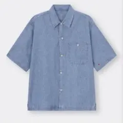【GU ジーユー】　デニムオーバーサイズワークシャツ　五分袖　メンズ　ブルー