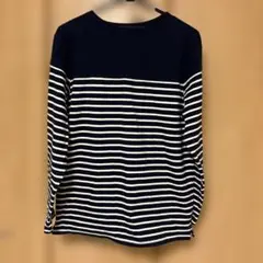 Navy メンズ　ストライプ柄 七分・長袖カットソー Lのサムネイル