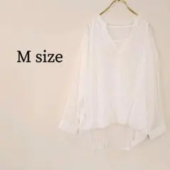 レディース トップス シャツ ブラウス 長袖 Vネック チュニック 透け感 M