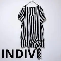 INDIVI インディヴィ（40）半袖 ブラウス ストライプ Uネック 白黒