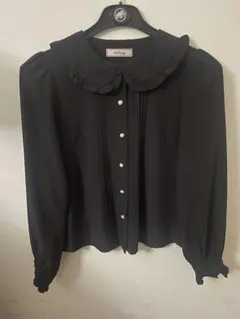 Ank Rouge フリル付き黒長袖ブラウス