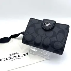 【未使用級】 COACH コーチ 二つ折り 財布 シグネチャー ブラック
