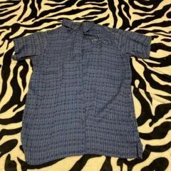 Columbia 半袖シャツ M 青系ストライプ