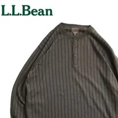 L.L.Bean ヘンリーネック ピンストライプ カットソー XL オリーブ