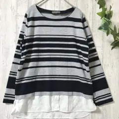 【美品】field/dream L ボーダー重ね着風カットソー