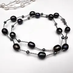 本真珠　13.2〜15.1㎜　80㎝　大珠グレーパールネックレス　シルバー刻印