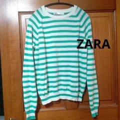 ZARA 長袖ボーダーニット☆ウール、ホワイト&グリーン