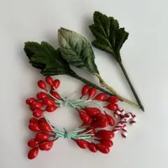 アートフラワー　パーツ　エレメントセット　ビロード　葉　クリスマスボタンなど