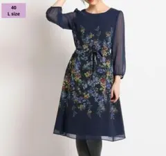 スーナウーナ オリジナル柄 野牡丹 プリント ワンピース 40 Lサイズ