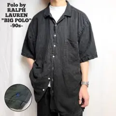 90s RALPH LAUREN ラルフローレン 開襟シャツ ビッグポロ リネン