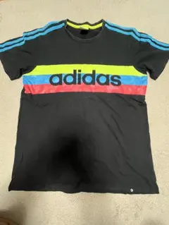 adidas ストライプ Tシャツ 黒/青/黄/赤