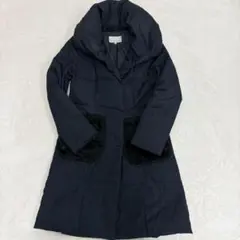 【美品】M-PREMIER ダウンコート XS ネイビー ファー 大きい襟