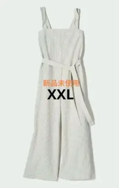 値下げ！ユニクロ　リネンブレンドサロペット　ストライプ柄 ウエストリボン　XXLのサムネイル