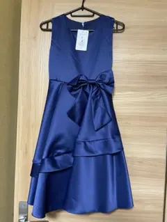 発表会　子供用ネイビーサテンリボンドレス　サイズ150 試着のみ