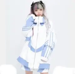 REFLEM レフレム メタリックジャージパーカー ホワイト×ブルー - メルカリ