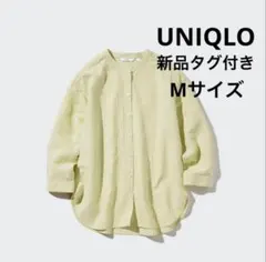 UNIQLO＊リネンブレンドストライプバンドカラーシャツ/7分袖