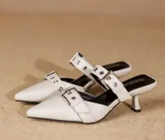 ホワイト ポインテッドトゥ ミュール y2k グランジ　パンプス