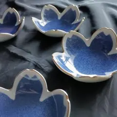 青色花びら型皿 5個セット 渕金吹墨桜型小鉢 [ 11.3×3.3㎝ ] 松花堂