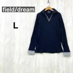 【美品】 field/dream 襟付きVネックカットソー L ネイビー