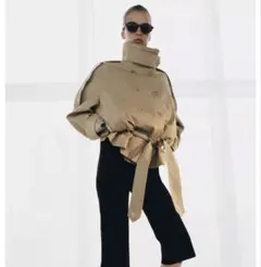 zara ショート丈ハイネックトレンチコート M タグ付き