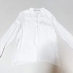 ZARA ホワイト 長袖シャツ オフィスカジュアル　ノーカラー