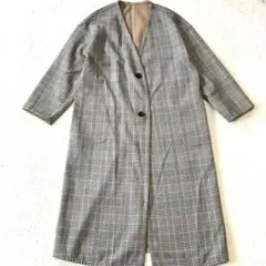 ☆【ナノユニバース】F ベージュ系 チェック柄 ロングコート 春秋 通勤通学