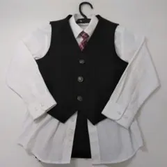 【き759】子供用 スーツ・ベストセット 黒ストライプ