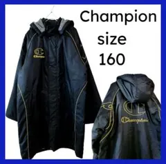 【Champion】ボアフード付きベンチコート　ロング　裏キルティング　ブラック