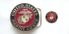 【USA製ヴィンテージ】アメリカ海兵隊 USMCバックル刻印あり＆バッジ セットのサムネイル