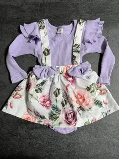 ロンパース　スカート セットアップ ヘアバンド付き　ラベンダー