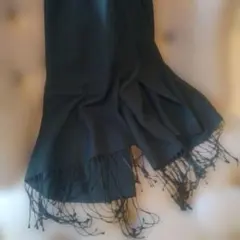 黒 フリンジ付きストール　パシュミナ