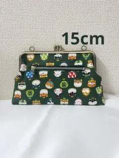 【ハンドメイド】柴犬＆だるま柄 がま口ポーチ