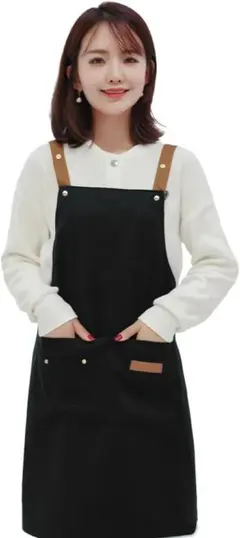 新品・未使用 多機能 防水 エプロン ブラック シンプル 無地 料理 片付け