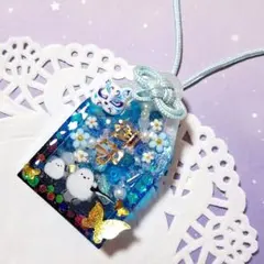 シャカシャカ キーホルダー シェイカー お守り 蝶 シマエナガ 花 狐 ブルー