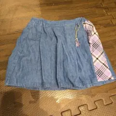 デニムフレアスカート風キュロット チェック柄付き130㎝