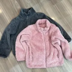 値下　ユニクロ　フリース　セット　120 110 グレー　ピンク　おそろい　兄妹