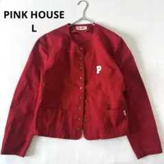 PINK HOUSE ピンクハウス Pロゴ デニムジャケット 赤 M ノーカラー