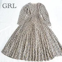 【GRL グレイル】 花柄ワンピース S ブラウン ウエストゴム 春秋