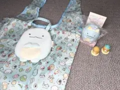 すみっコぐらし エコバッグ＆スクイーズ（とかげ）、ミニフィギュア2個（とんかつ）