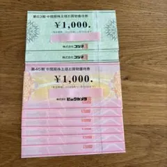 コジマ ビックカメラ 株主優待券 8000円分