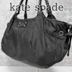 軽量✨ ケイトスペード トートバッグ ナイロン エナメル ブラック 裏地総柄
