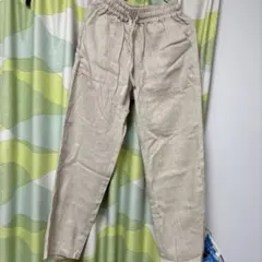 ベージュ リネン風 イージーパンツ ポケット付き　コットンリネン