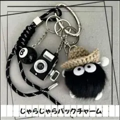 バッグチャーム キーホルダー じゃらじゃら ブラック ふわふわ カメラ チャーム
