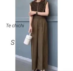 Te chichi テチチ リネンライク ハイウエスト ワイド パンツ ブラウン