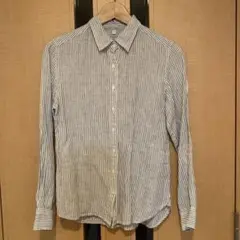 無印良品　麻ストライプ長袖シャツ