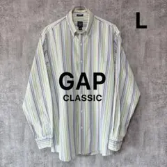 ✅【GAP】長袖ボタンダウンシャツLマルチストライプグリーン系