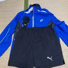 ASICS ジャケット PUMA ショートパンツ ミズノ手袋
